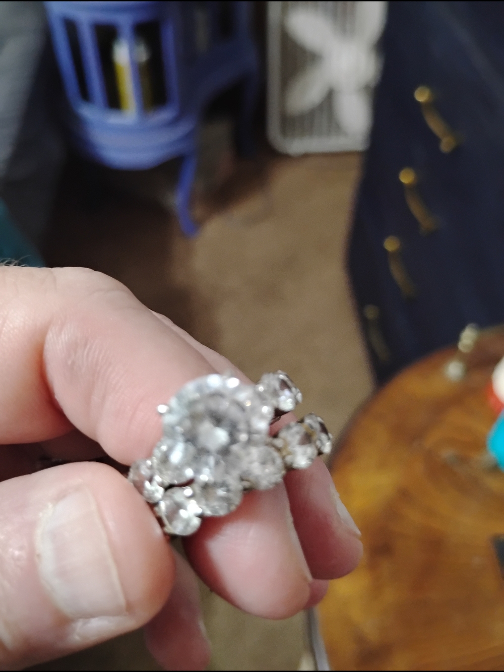 Harry Winston Silver-Tone Clear Crystal Flower Cluster Ring - Women's Jewelry